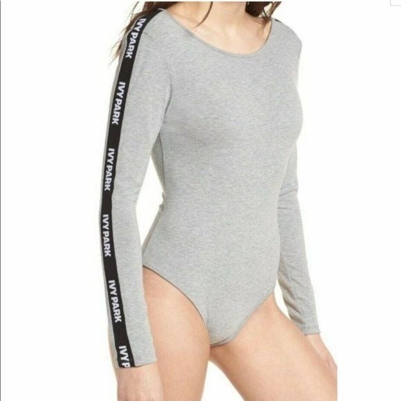 Ivy Park logo tape long sleeve gray bodysuit