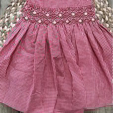 Vintage Red Plaid Smocking Little Girl Floral Picnic Dress 6 months