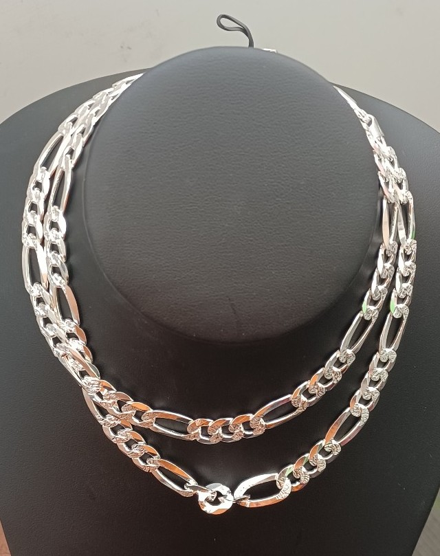 925 sterling silver figaro daimond cut chain