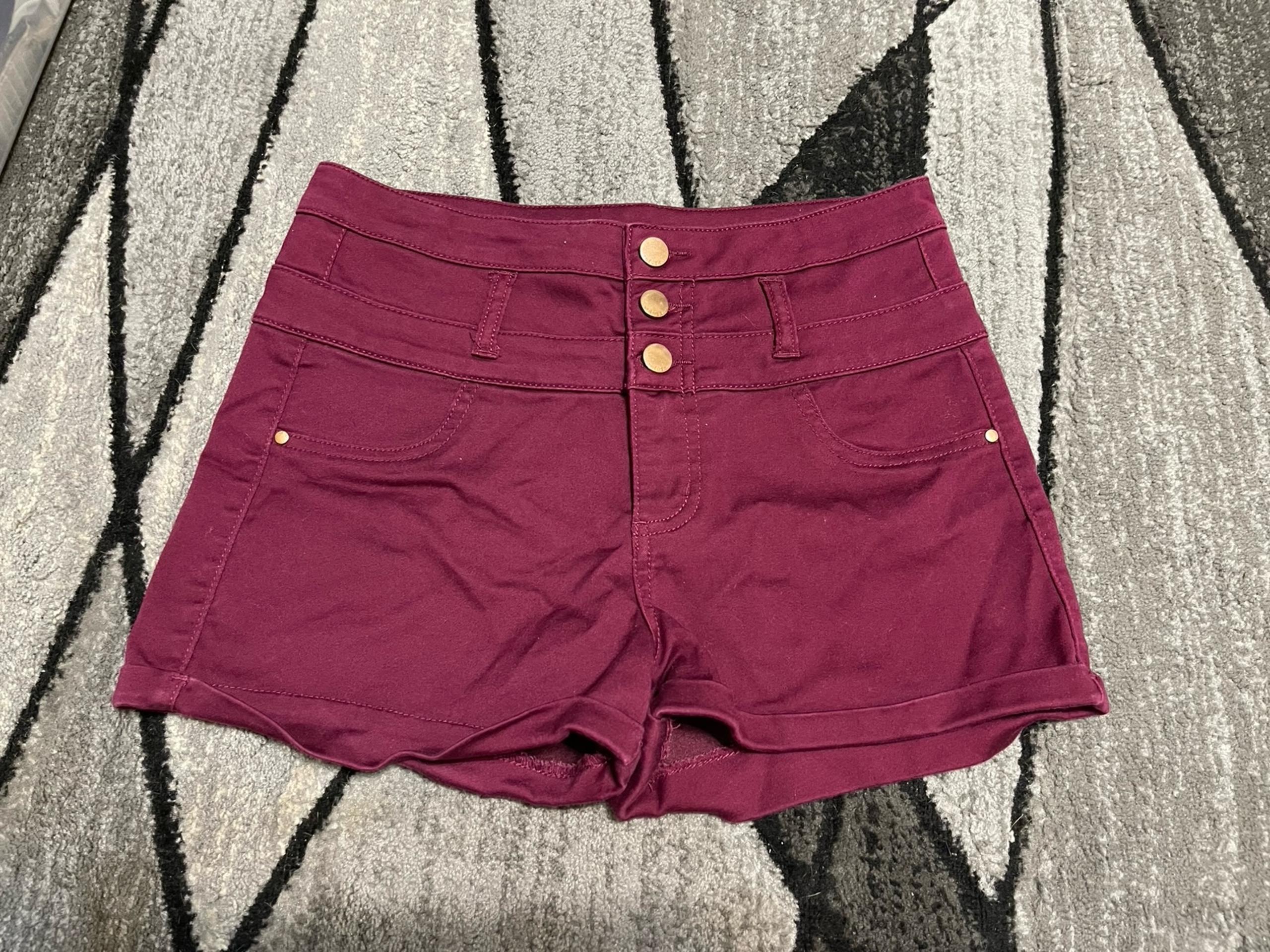 Burgundy high waisted three button womens shorts