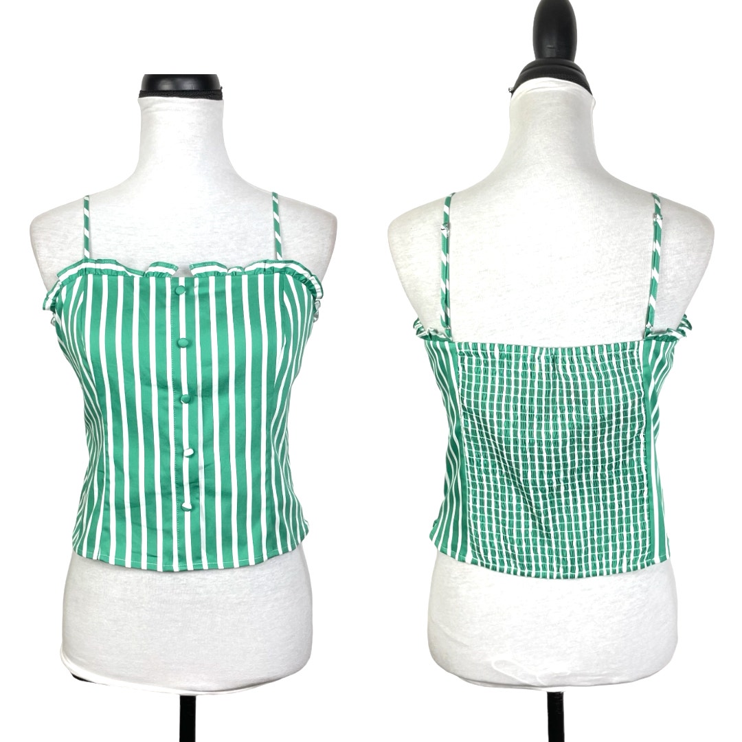 Gianni Bini NWT Lisa Green & White Stripe Smocked Crop Corset Tank