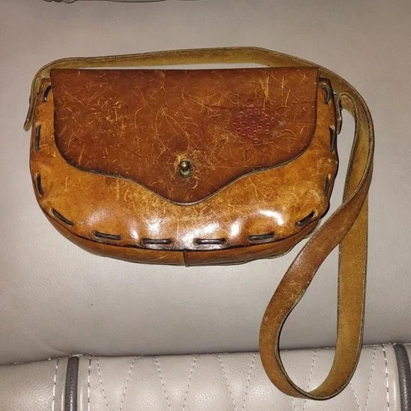 Vintage 70s Hippie Leather Satchel Shoulder Bag