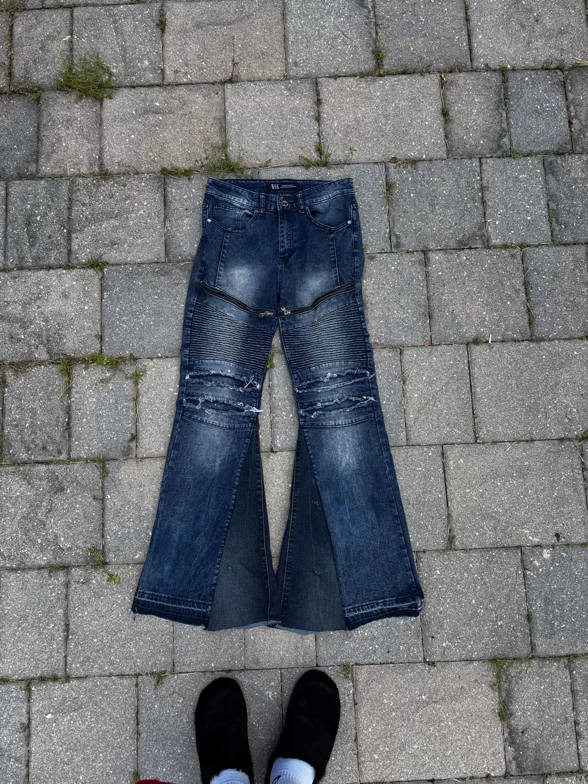 flared moto denim