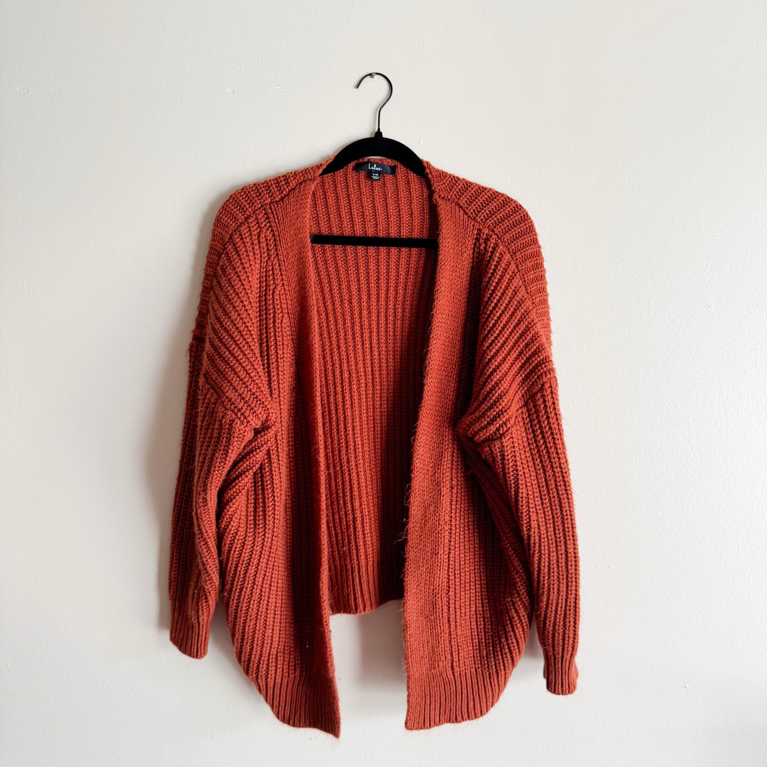 Lulus Rust Orange Brown Need to Know Chunky Knit Open Front Cardigan Sweater S/M