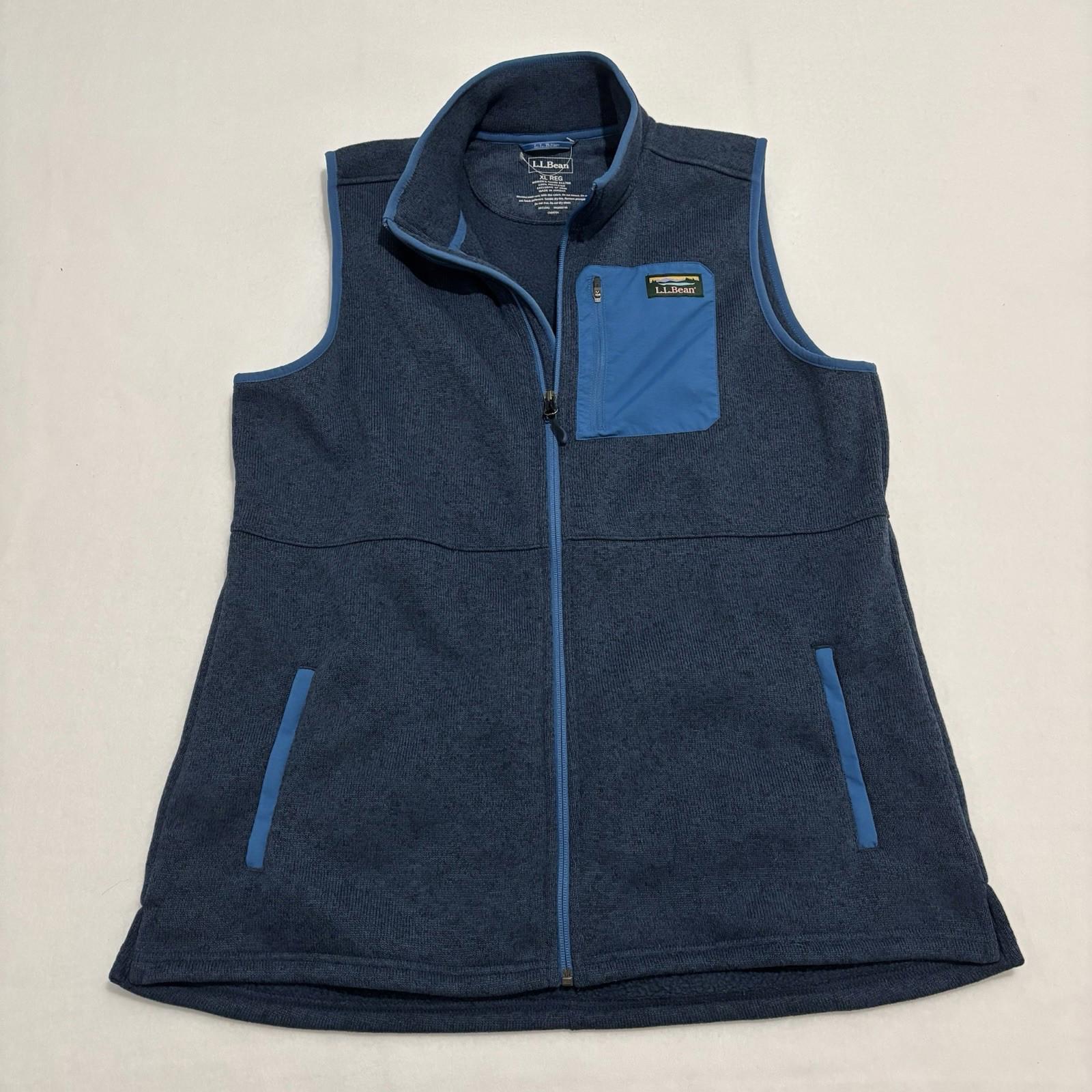 L.L. Bean Sweater Fleece Long Vest Womens XL Blue Full Zip Hiking Gorpcor New