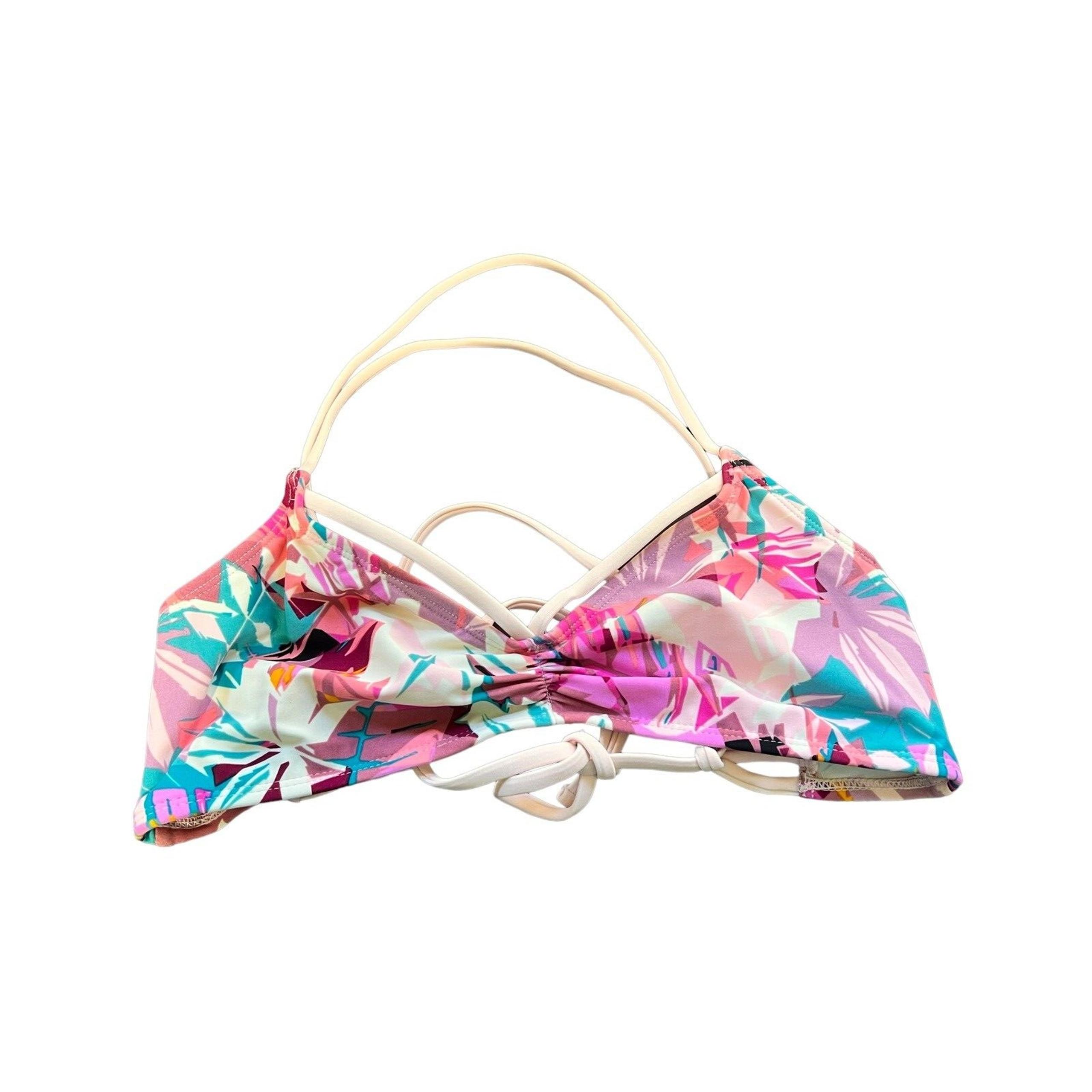 HULA HONEY Size Large Swim Top Floral Geometric Strappy Unpadded