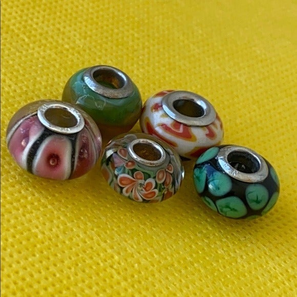 5 murano Art glass 925 Pugster LN beads