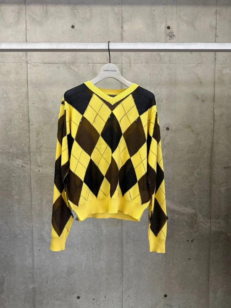 MASU REVERSED ARGYLE SWEATER YELLOW SIZE 48