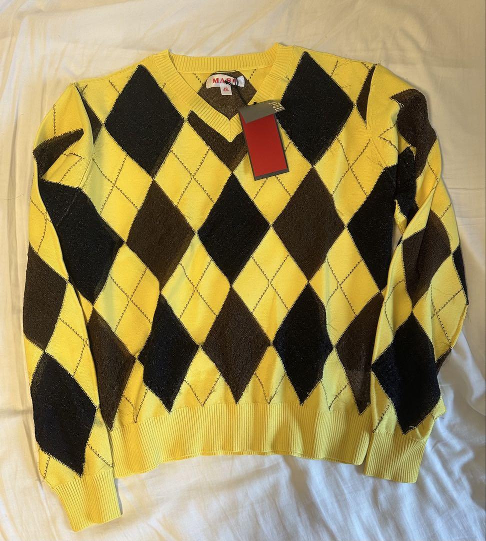 MASU Reversed Argyle Sweater Yellow _ FASCINATE Osaka Japan