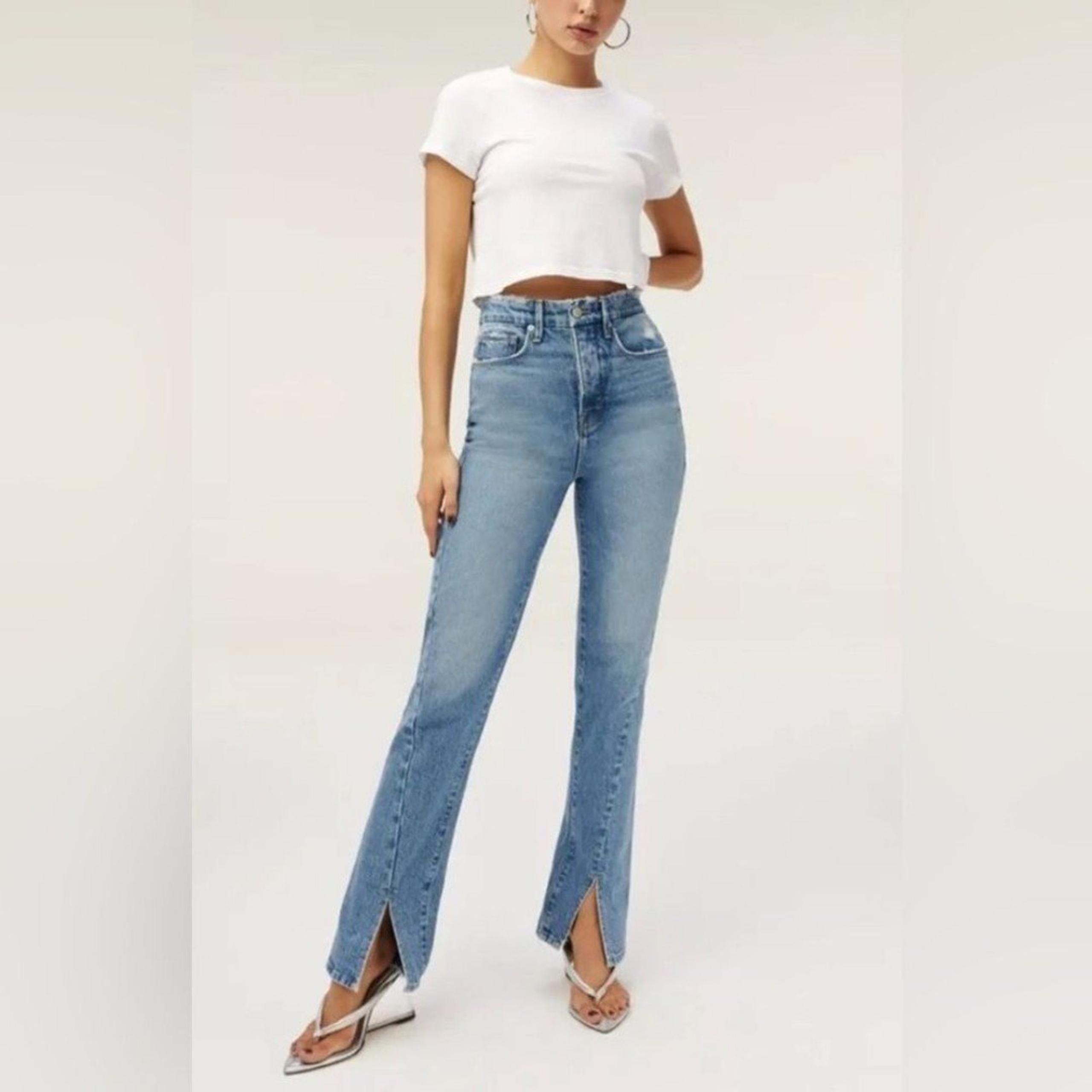 GOOD AMERICAN Good Boy Twist Slit high rise boyfriend fit jeans