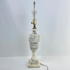 Antique Vintage 30's White Marble Alabaster Stone Table Lamp Solid Carved Urn