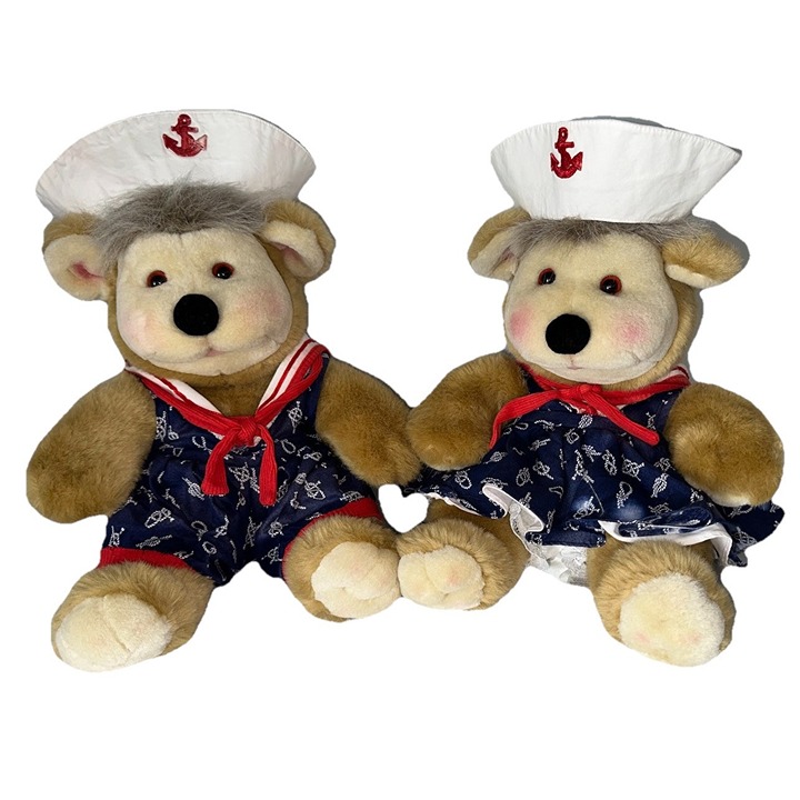 VINTAGE 1993 Linda Novick All Stuffed Up Chubby Cheeks Bear Couple Pair Sailor