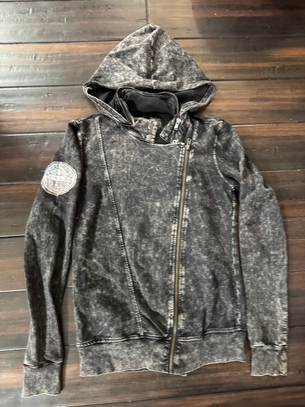 Affliction American Customs Motorcycles Black Hidden Hoodie Womens Size Small. H