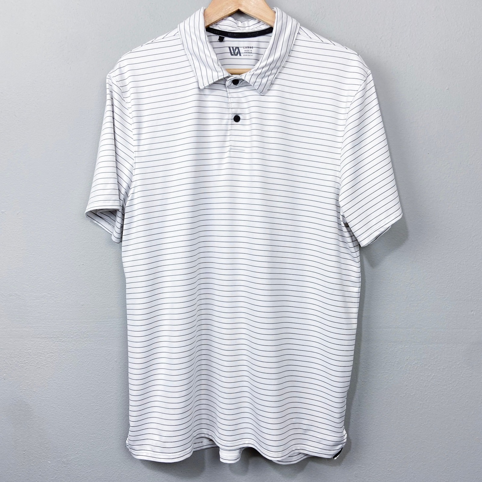 VRST Golf Polo Shirt Size L Striped Golf Activewear Ivory Stretch Sporty Casual