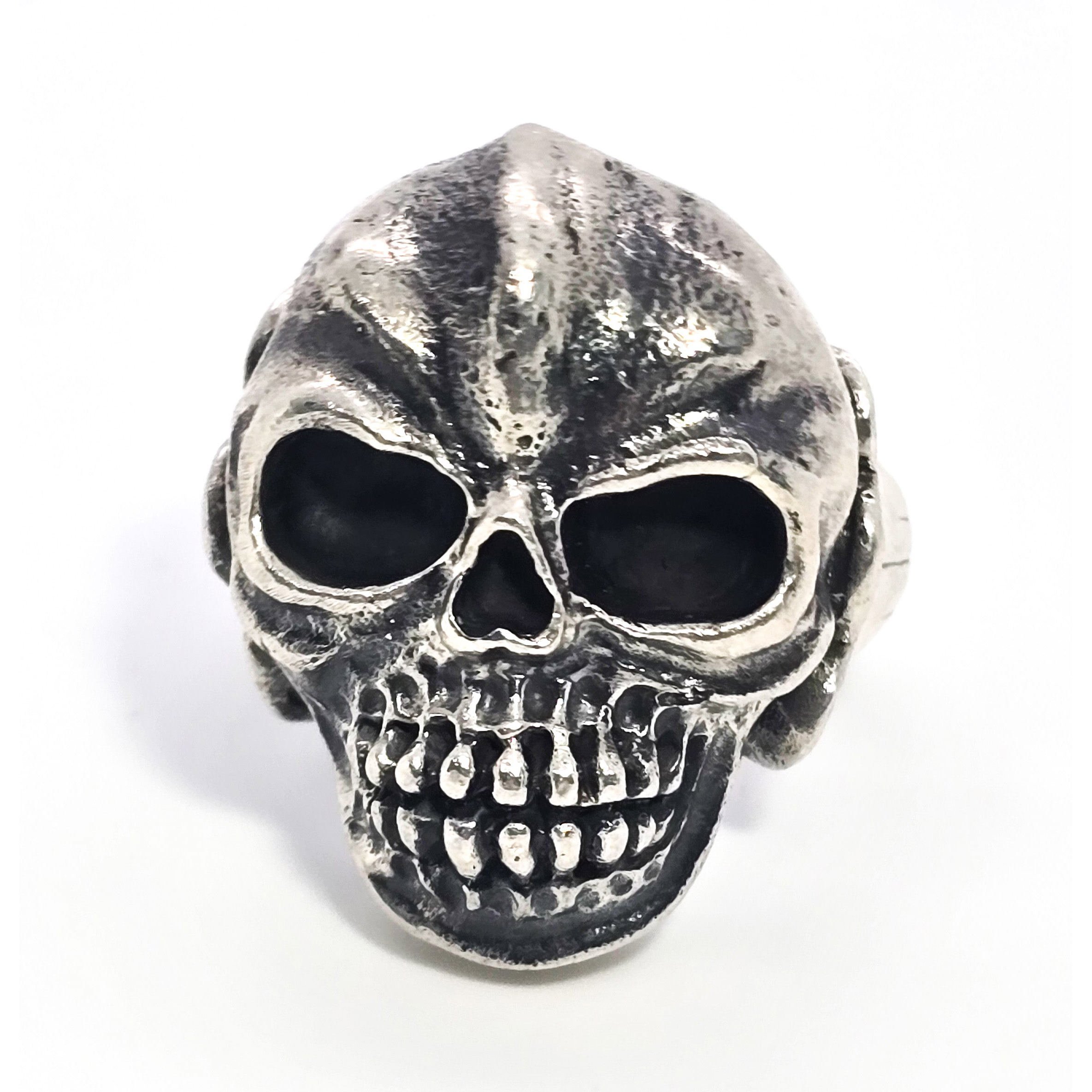 Thick Skull retro biker solid sterling silver macabre memento mori goth ring si