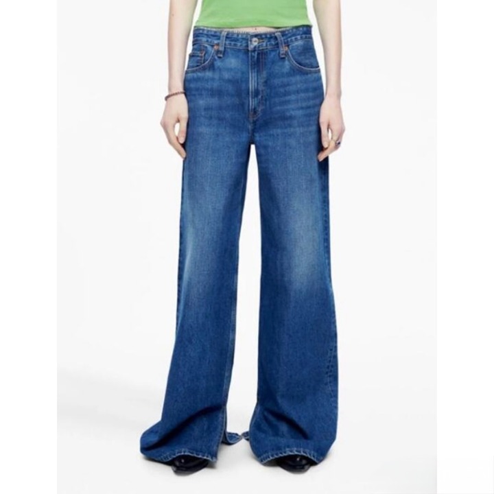 NEW Re/Done Denim Low Rider Loose Baggy Jeans Rhinestone Stud Crystal  NWOT 27