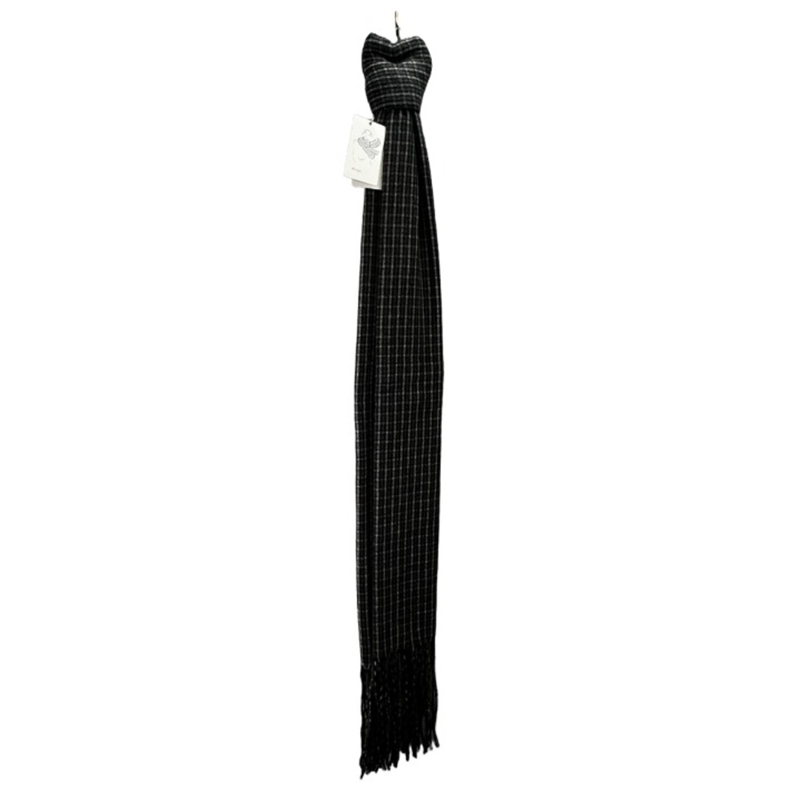 A New Day Plaid Scarf Black Gray Fringe Recycled Wrap Drape NWT