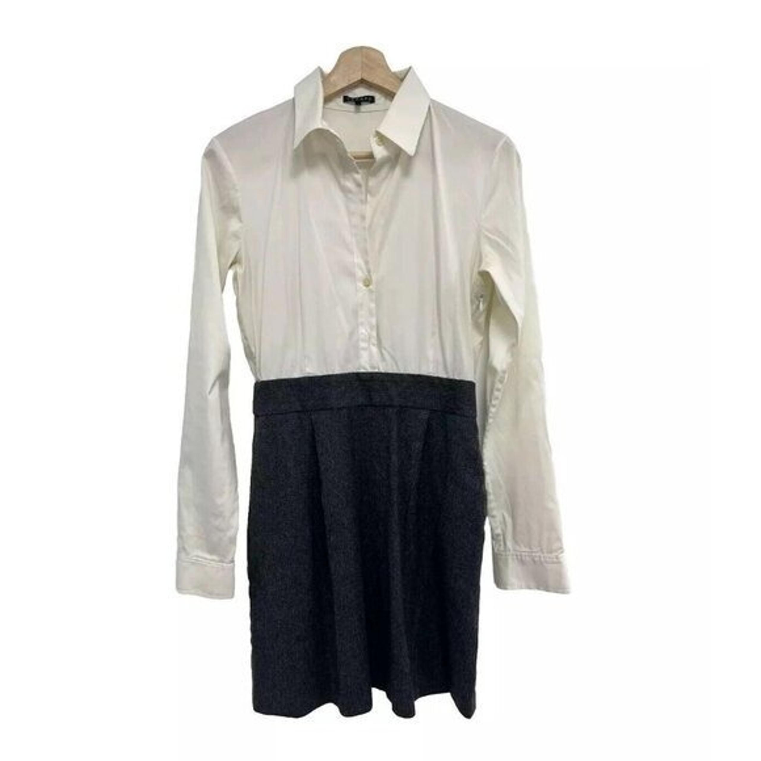 Theory Women Long Sleeve Office Dress Button Wool White Grey Size 6