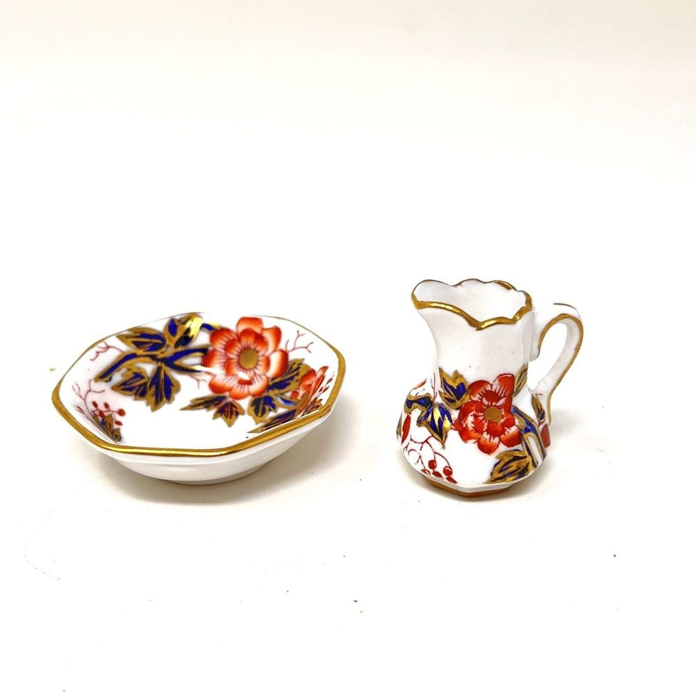 Crown Staffordshire - England - Miniature Pitcher and Bowl Set - Flowers Antique