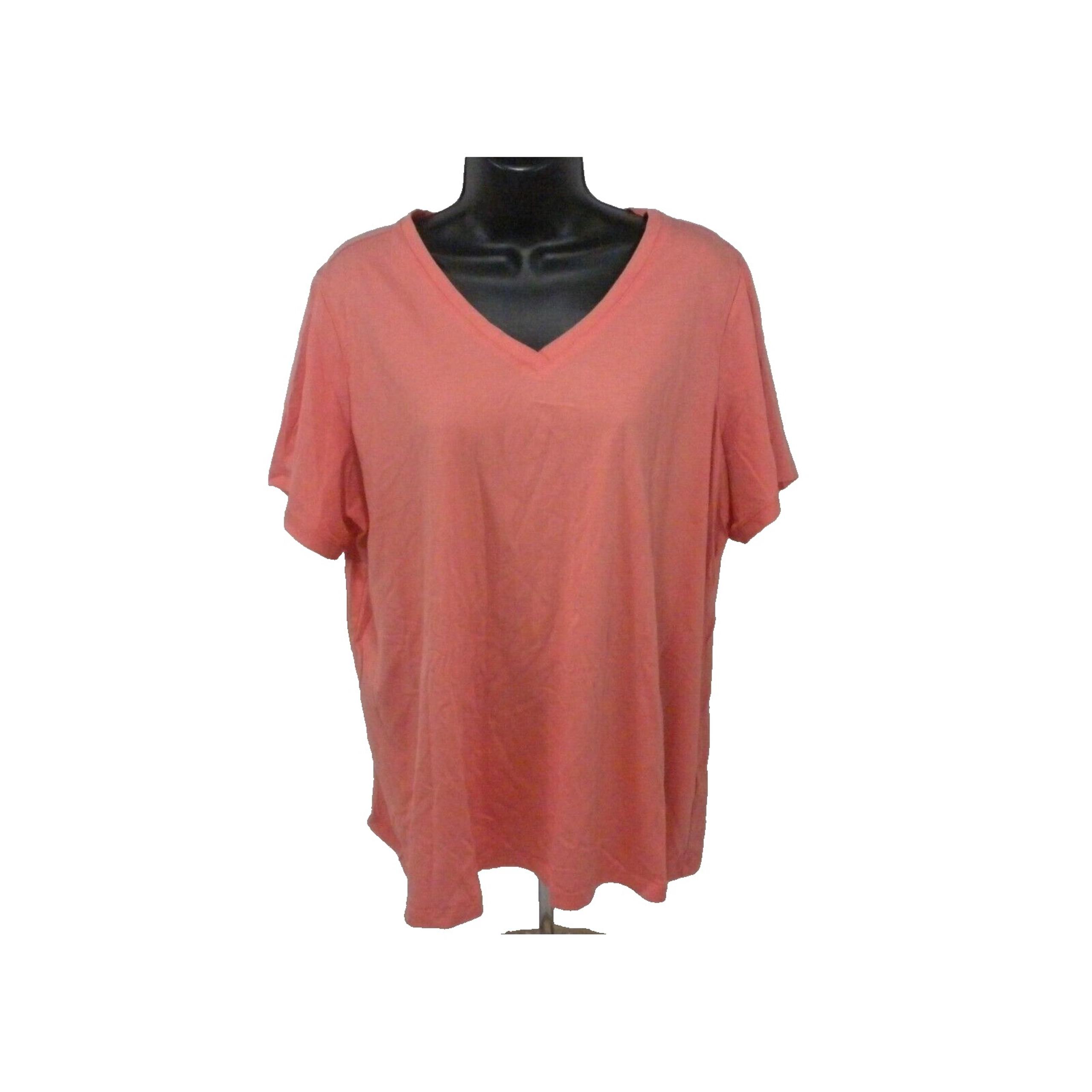 LOGO Lori Goldstein 2X The Tee Peach T Shirt Soft V Neck Short Sleeve Pullover