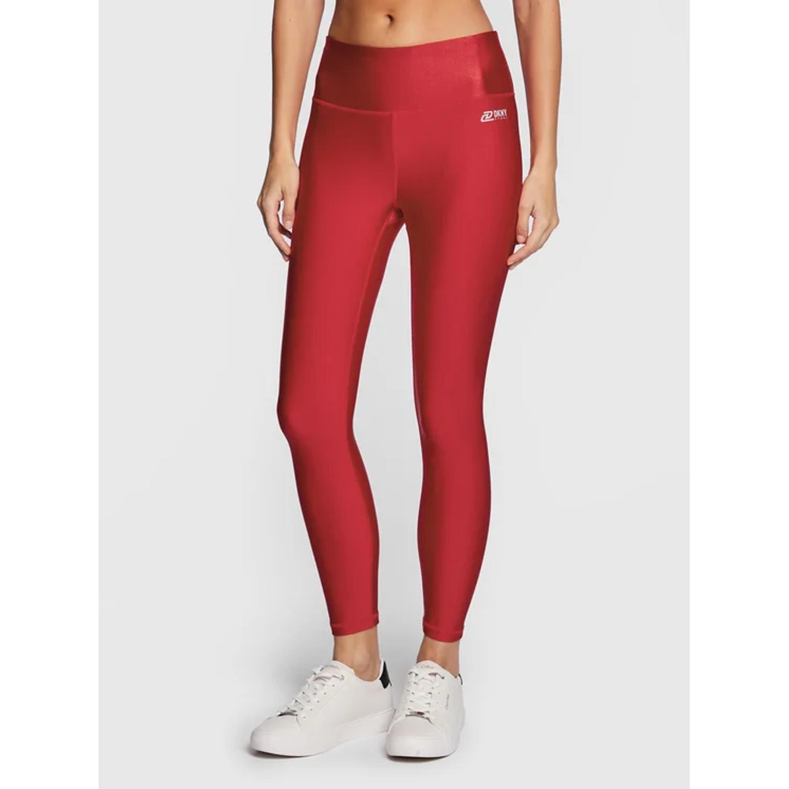 DKNY Womens Athletic Leggings XL Red High Waist 7/8 Length Pockets NWT