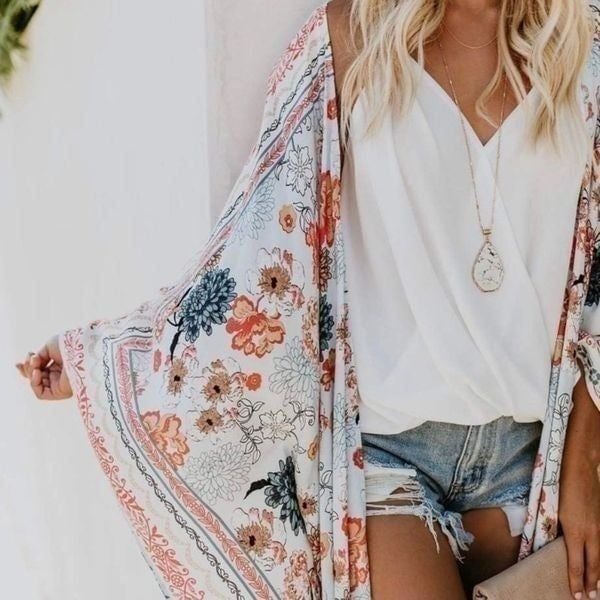 Boho Floral Kimono Duster Cardigan Top Long