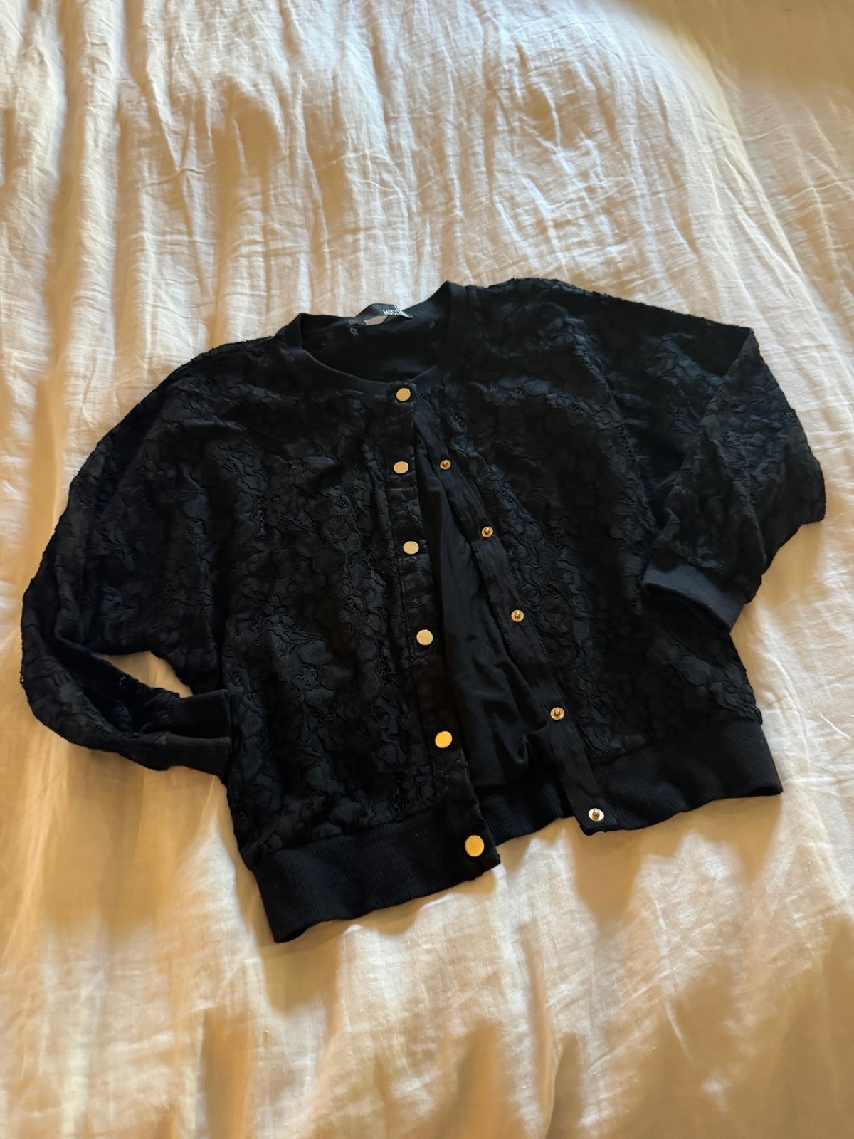 Love Moshino Black lace cardigan, gold buttons size small to medium