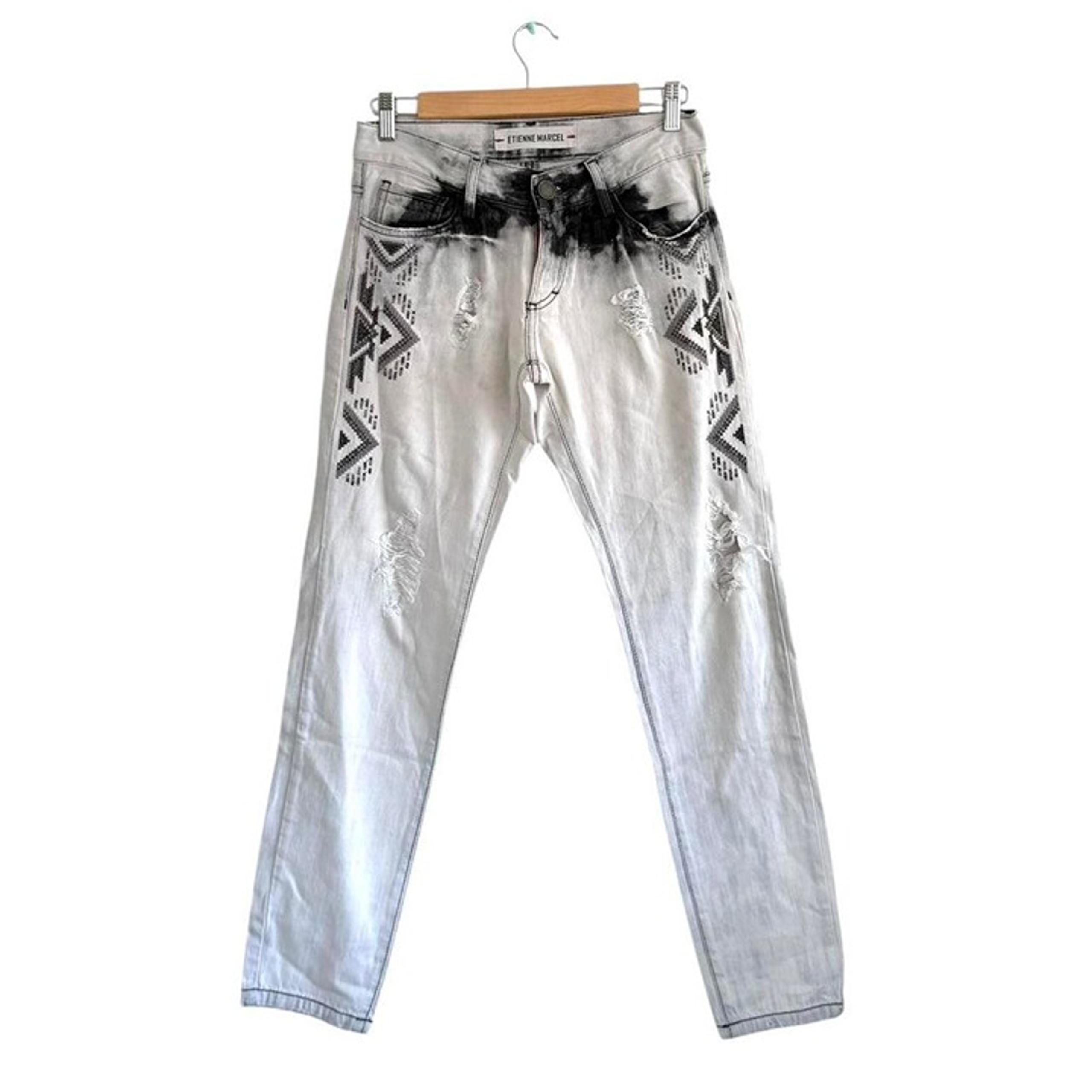 ETIENNE MARCEL WHITE GREY ACID WASH SKINNY JEANS WOMENS SIZE 25 BOHO