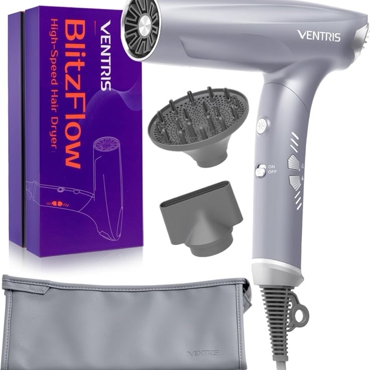 VENTRIS Blitzflow Ionic Hair Dryer Magnetic Diffuser, High Speed Styling Blow