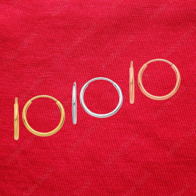 14k 1.25mm YG/WG/RG Endless Hoop Earring Set