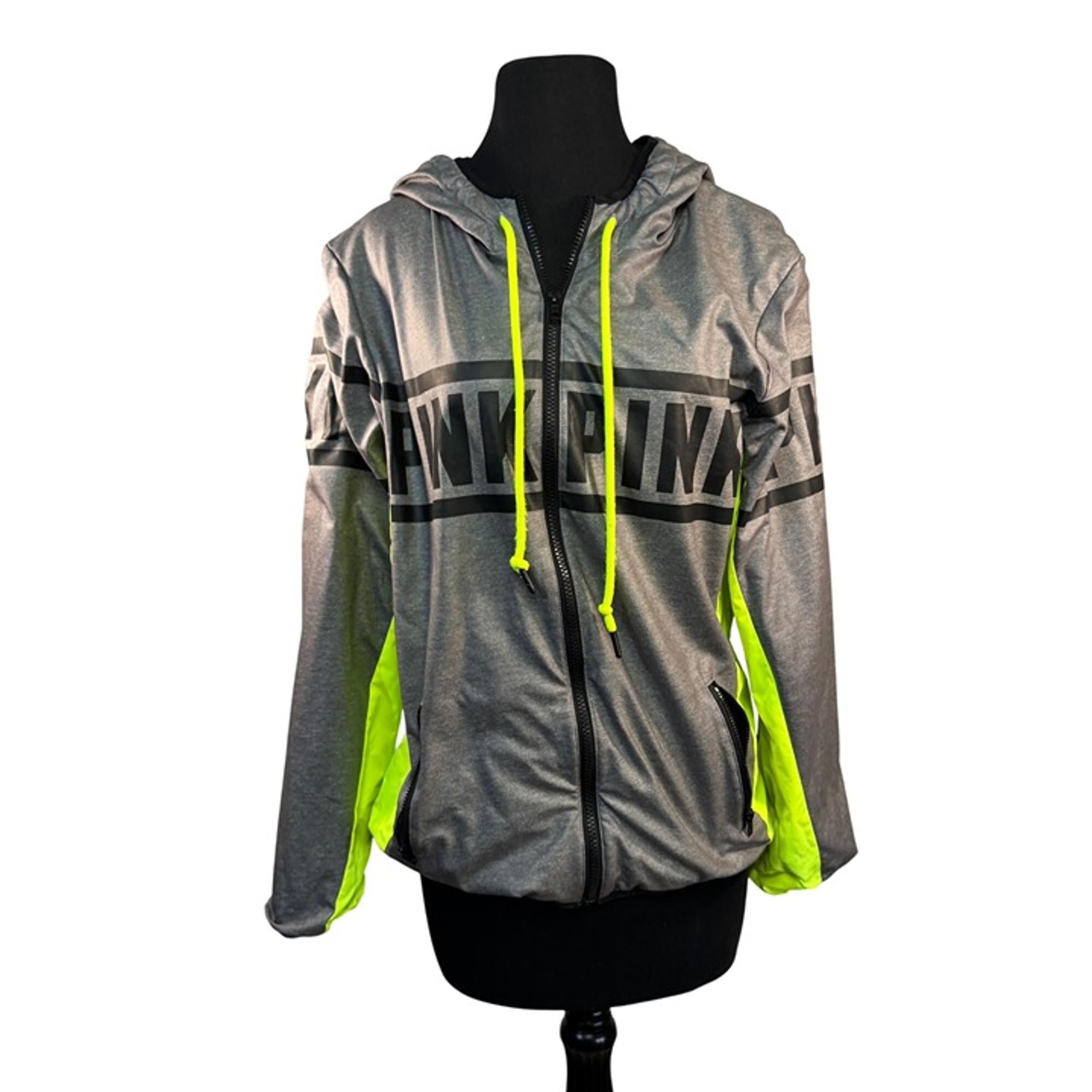 Victorias Secret Pink Womens XS/S Gray & Neon Yellow Zip-Up Hoodie Jacket