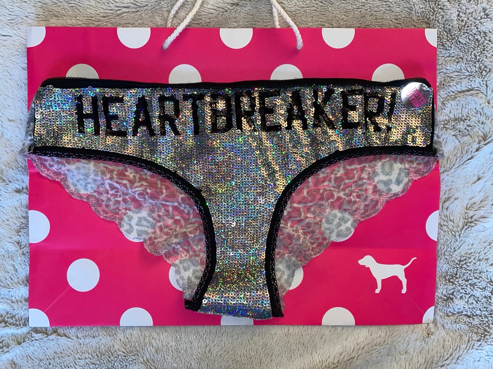 VS PINK VINTAGE LIMITED EDITION EXTRA LOW RISE HIPSTER PANTY HEARTBREAKER BLING