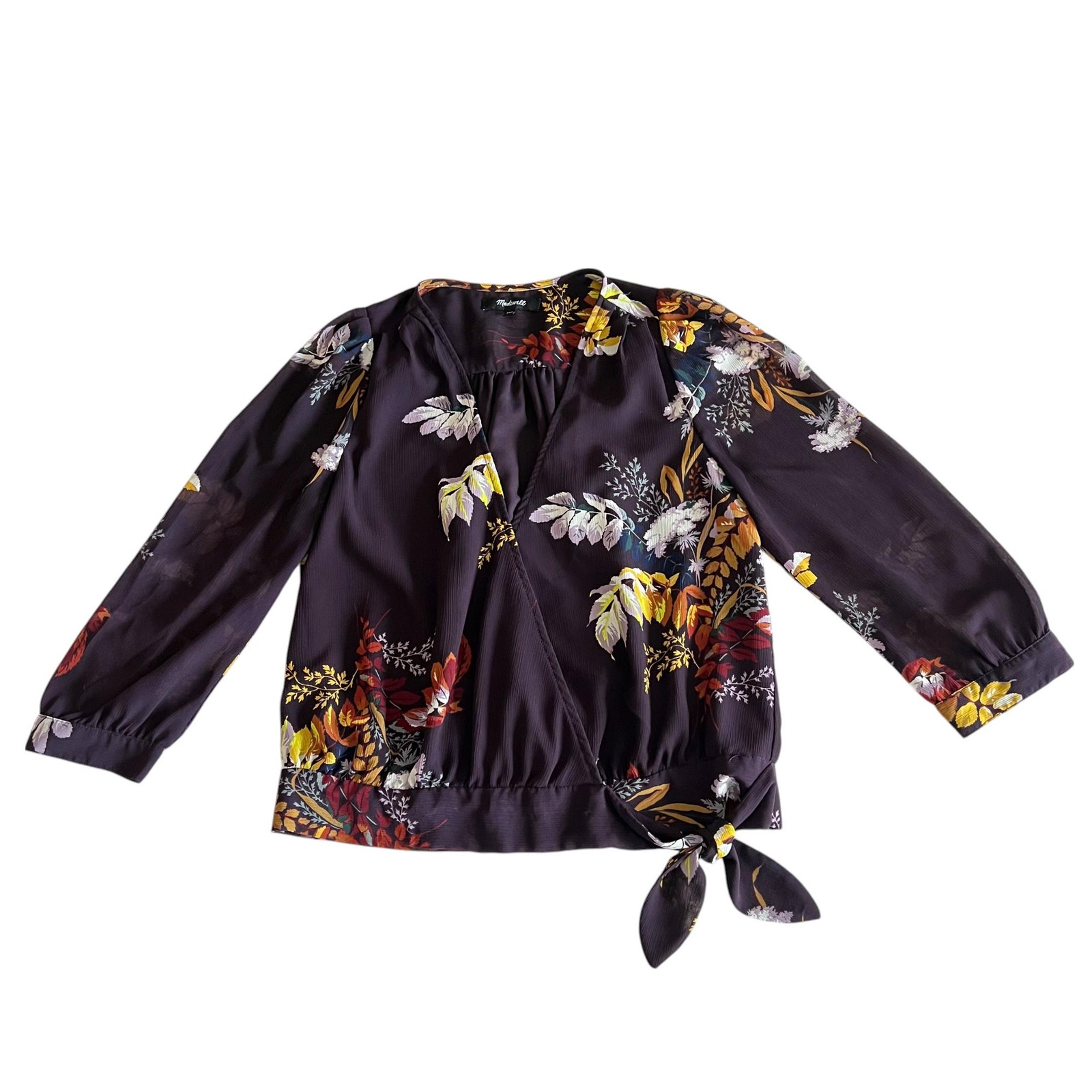 Madewell : Blooming Oasis Plum Floral Tie Waist Blouse Purple Fall Print : XXS
