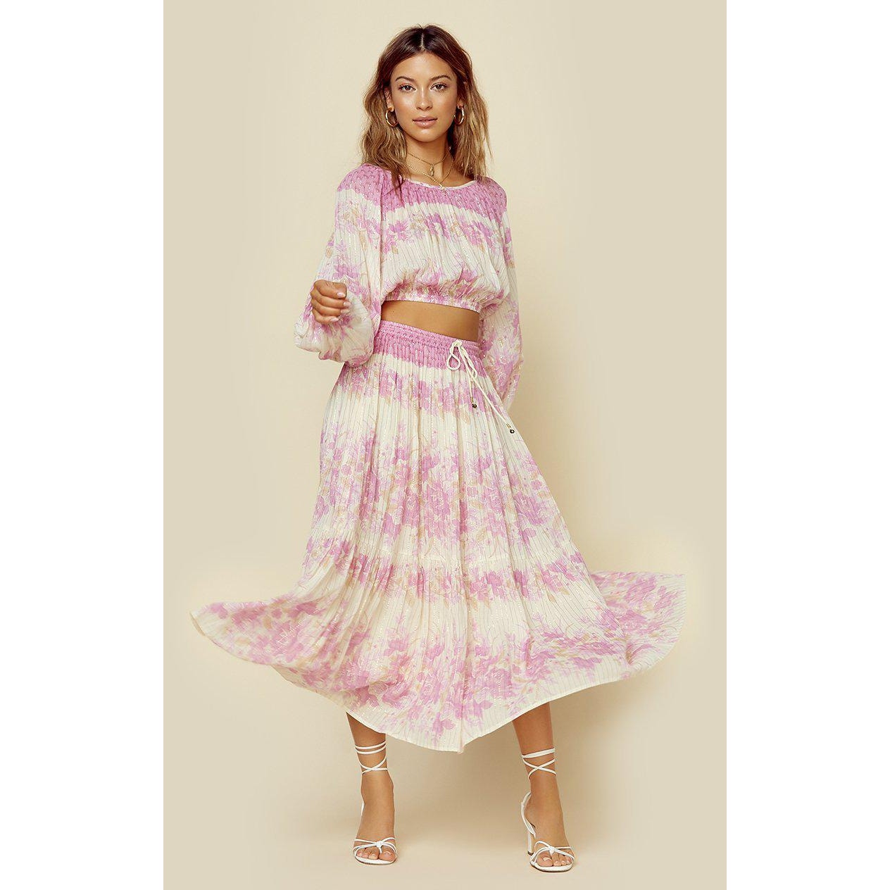 SPELL & THE GYSPY Collective Floral Print Midi Length Skirt Pink White XXL