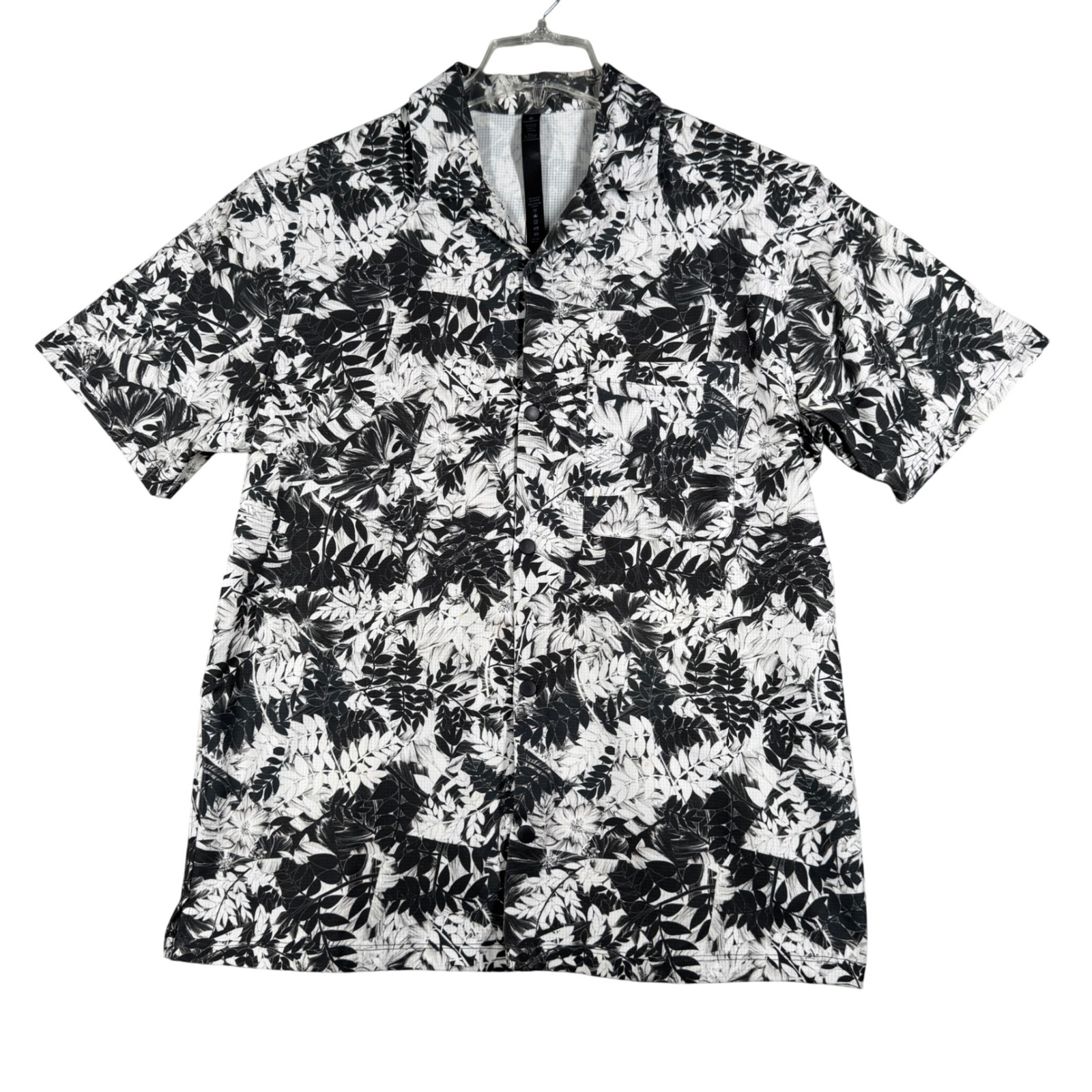 Lululemon White Gray Floral Airing Easy Camp Collar Shirt Beach Casual Mens L