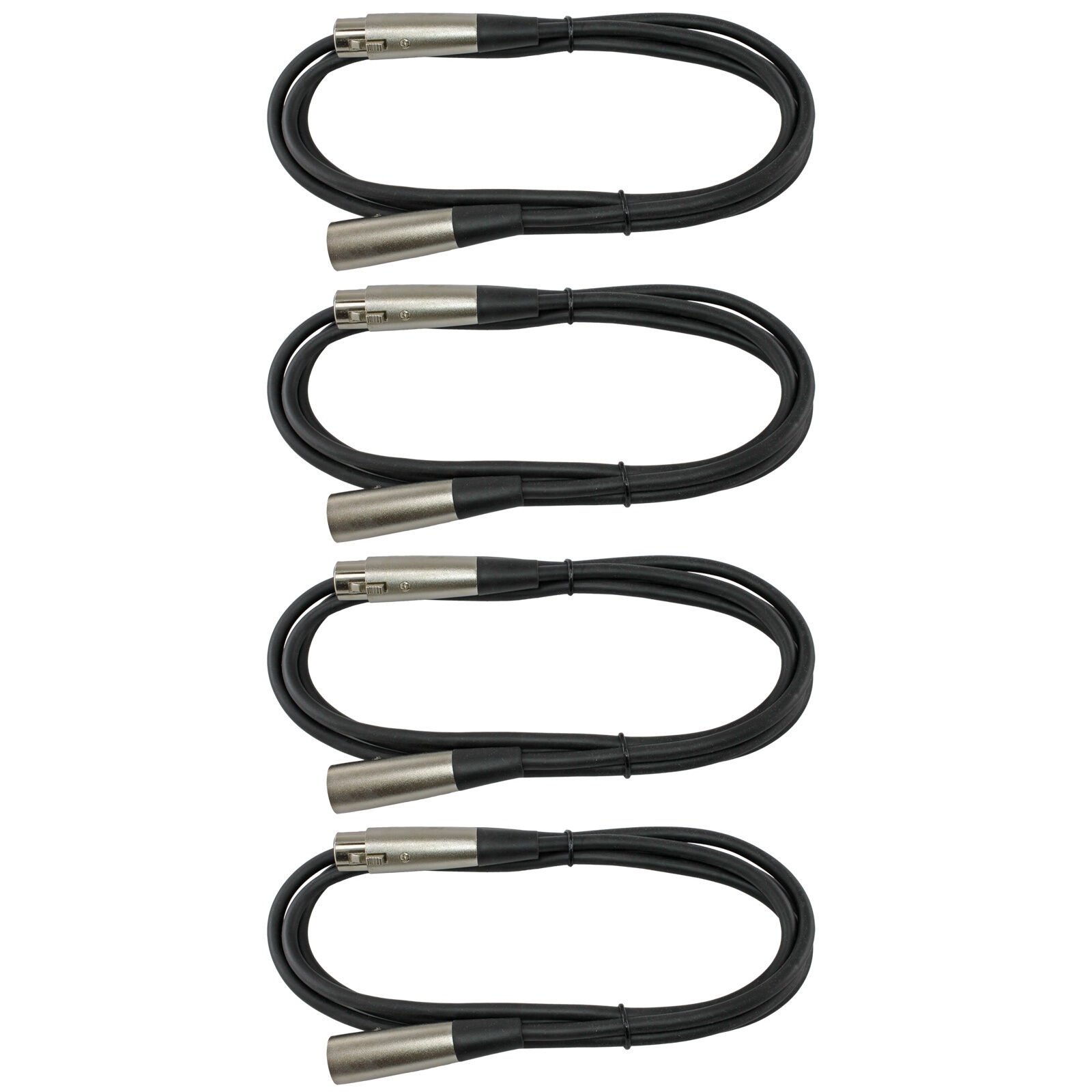4 Pack 6 FT XLR Cables Mic Audio Cords - DJ, Miami, Venue, Studio, Club, Record