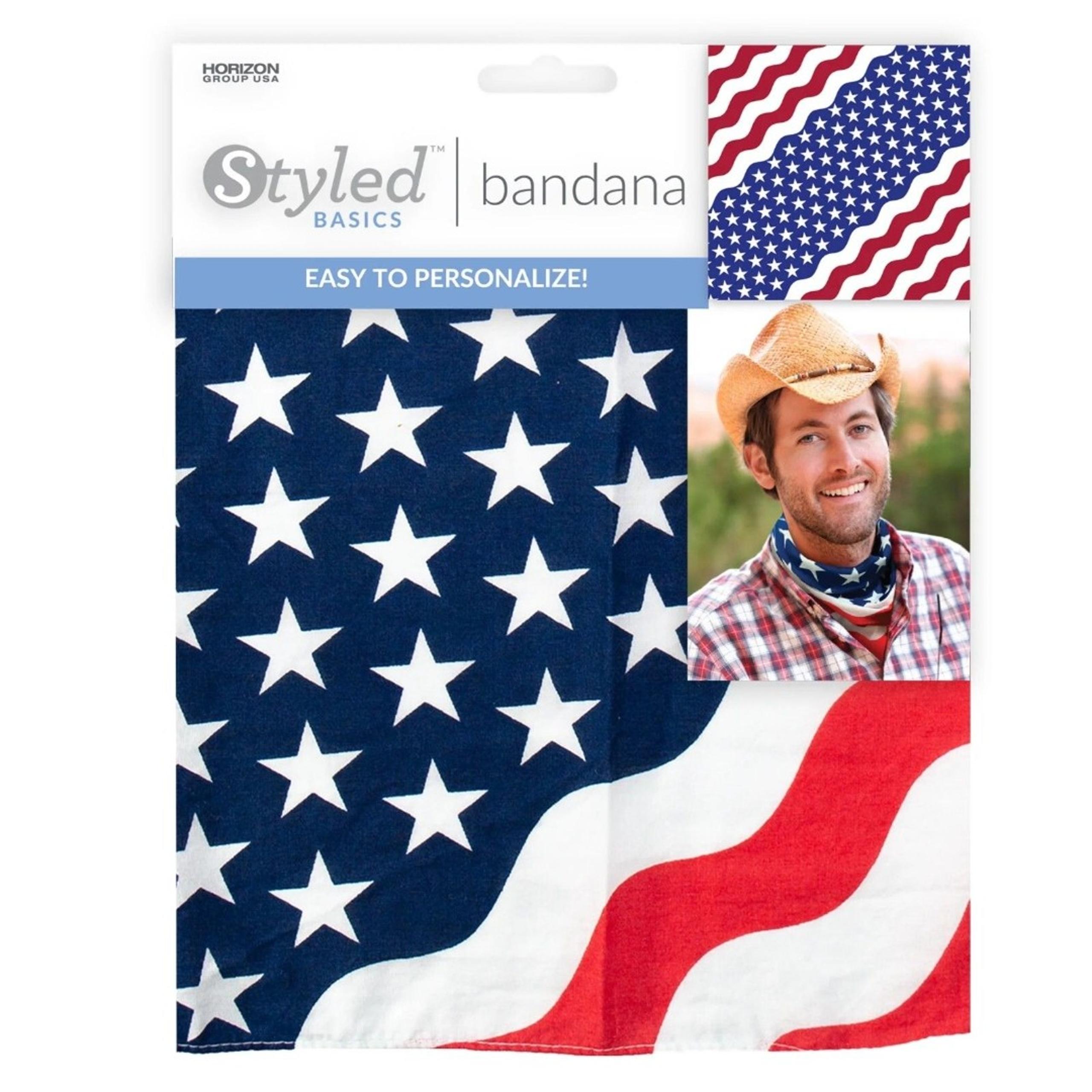 NEW Bandana Red, White & Blue Flag 4th of July 1 Piece Styled Basics 22 x 22"