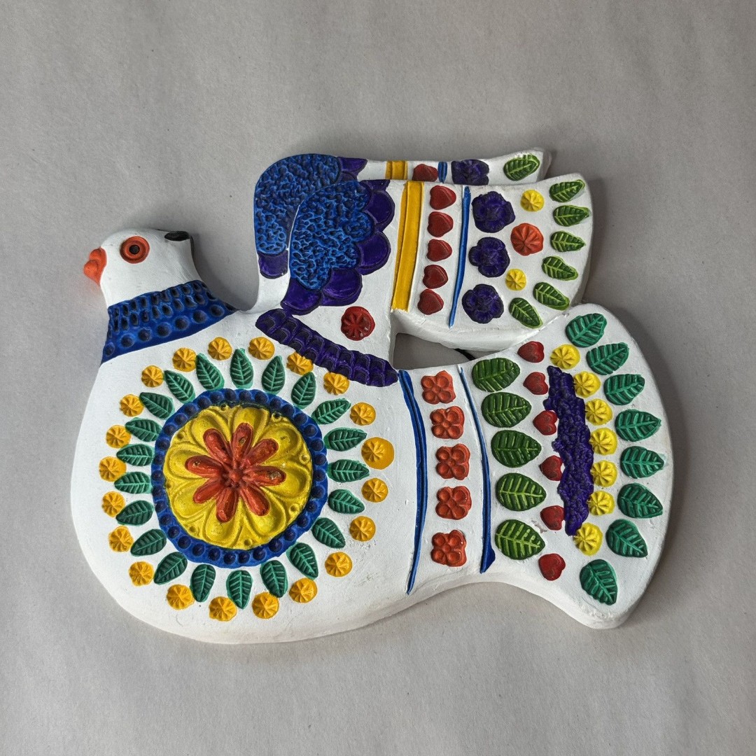 Ceramica Marquez Colorful Handmade and Painted Terracotta Bird Wall Art Plaque