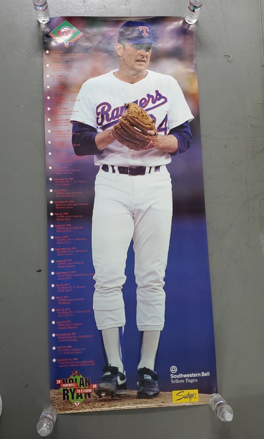 Vintage Nolan Ryan 1993 Farewell To A Legend Life Size Poster