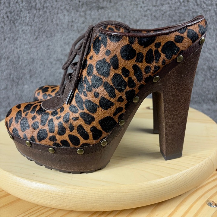 Sam Edelman Shoes Faye Womens 8 Leather Horse Hair Leopard Clog Heel Platform
