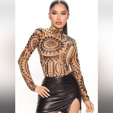 Athina Mesh Mock Neck Top - Camel/combo Size S REFFNB