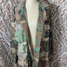 Blinged out distressed military shirt