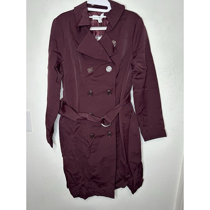 New York & Company Purple Belted Long Trench Coat Jacket Size Large