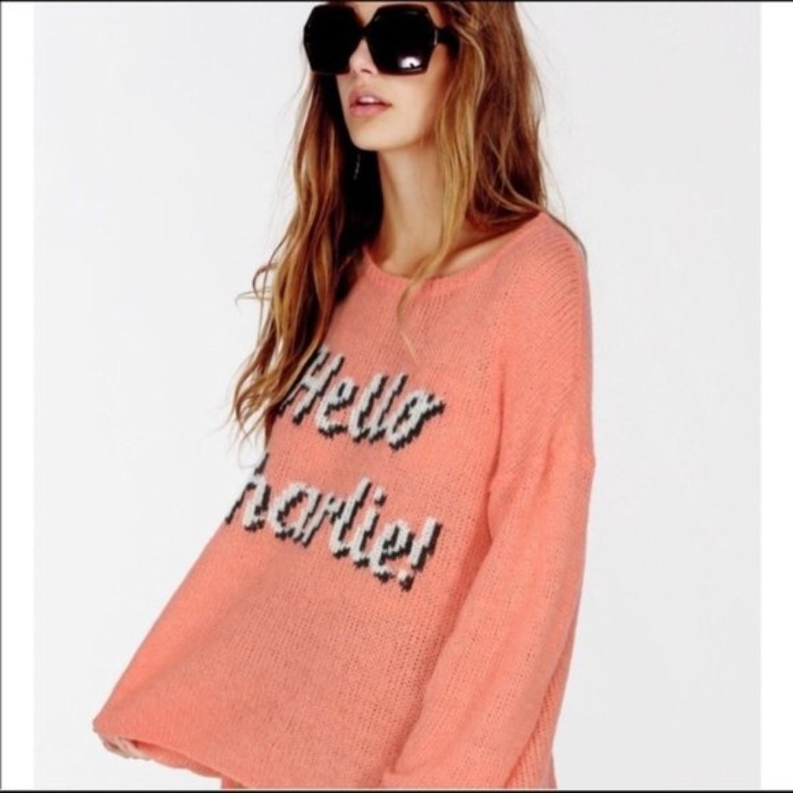 White Label Wool Blend "Hello Charlie" Oversized Tunic Sweater Size XS - Wildfox