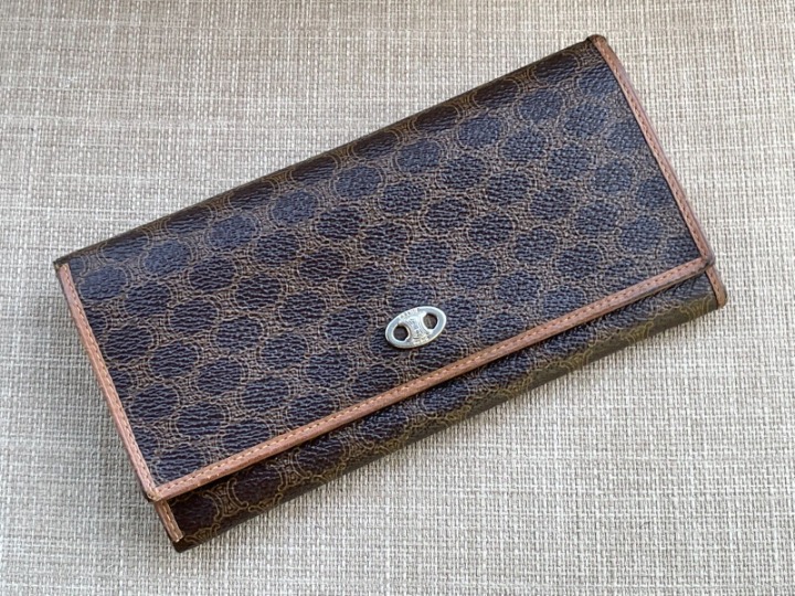 CELINE C Macadam Long Bifold Wallet Card Holder Leather Clutch Purse Italy