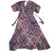 New ba&sh Bee print Midi dress Breezy Chiffon Surplice Neck Keyhole Back 3/L