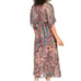 New ba&sh Bee print Midi dress Breezy Chiffon Surplice Neck Keyhole Back 3/L