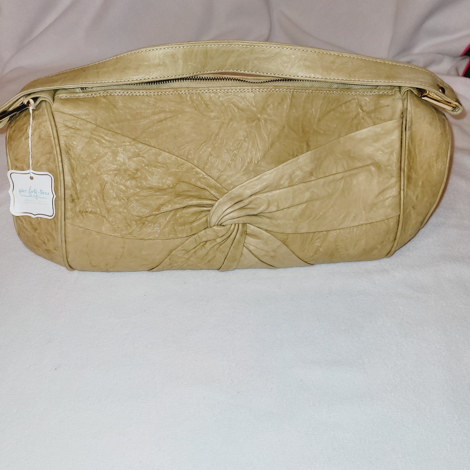 New Pier Forty Three tan suede twist duffel hobo bag
