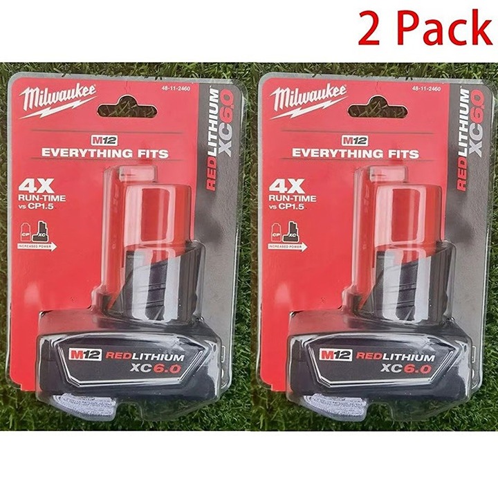 2 PCS Milwaukee 48-11-2460 M12 REDLITHIUM XC 6.0 Extended Capacity Battery