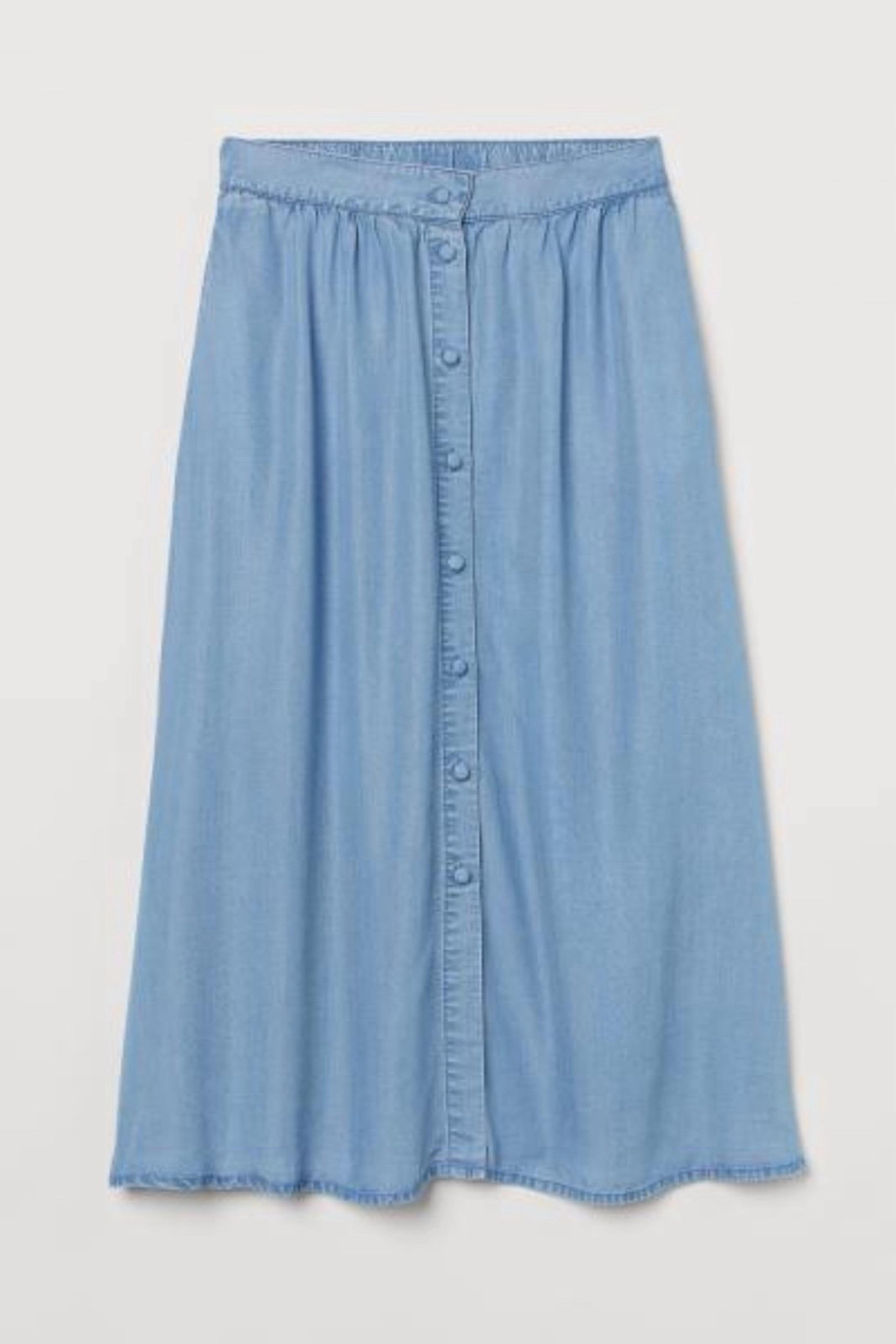 Denim button front midi skirt